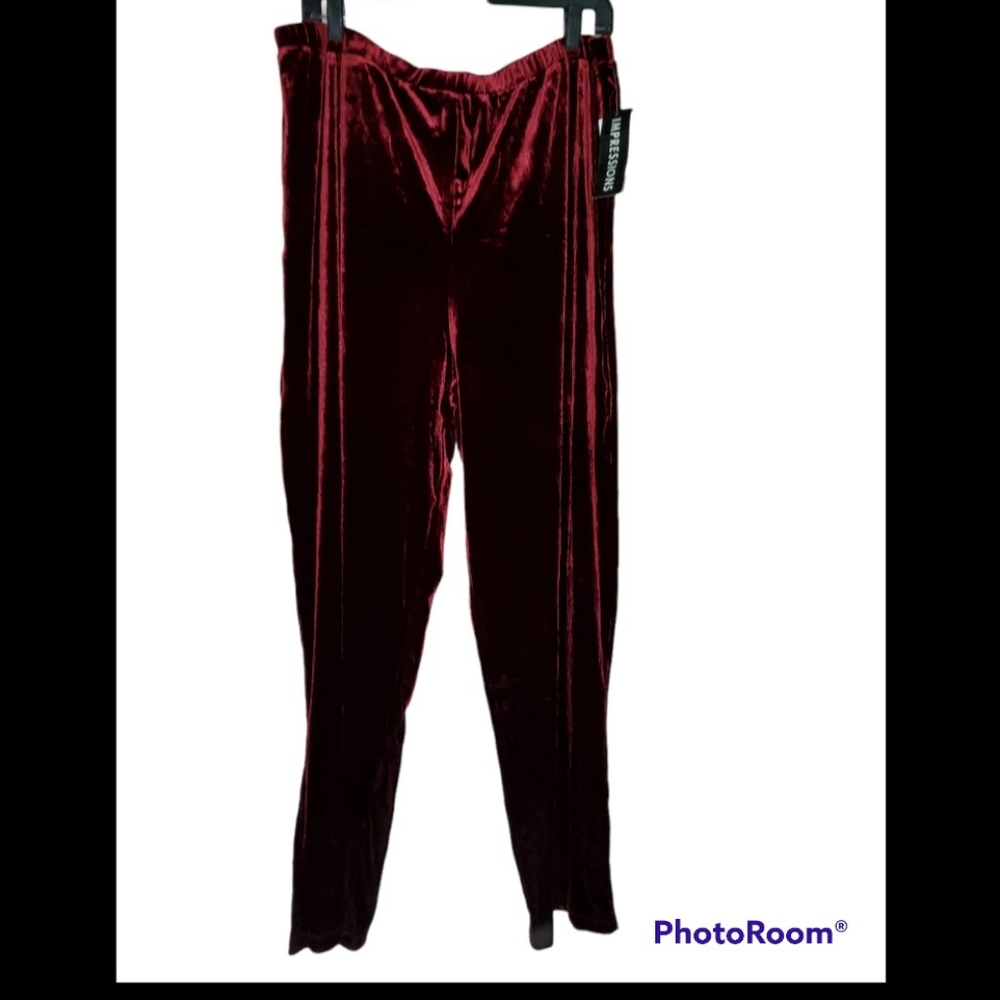 Impressions burgundy velour pullon stretchy pants